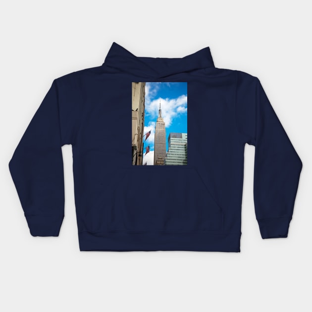 Empire State Building And US Flags Kids Hoodie by tommysphotos